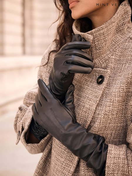 Black - Mint Velvet Leather Long Gloves