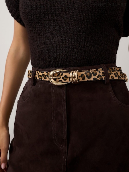 Brown - Mint Velvet Leopard Print Textured Belt