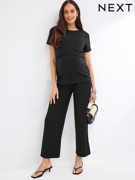 Black Maternity Rib Wide Leg Trousers (831841) | €12