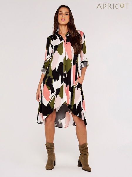 Apricot Green White & Pink Brushstroke Print Dress (831852) | €31