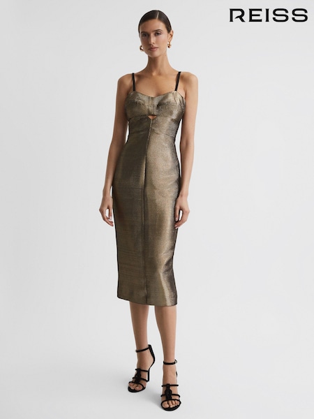 Reiss Gold Mina Metallic Bodycon Midi Dress (831955) | €347