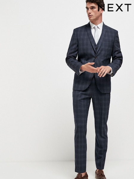 Navy Blue Tailored Fit Tailored Fit Signature TG Di Fabio 100% Wool Check Suit: Jacket (832126) | €79