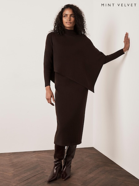 Brown - Mint Velvet Poncho Knit Midi Dress