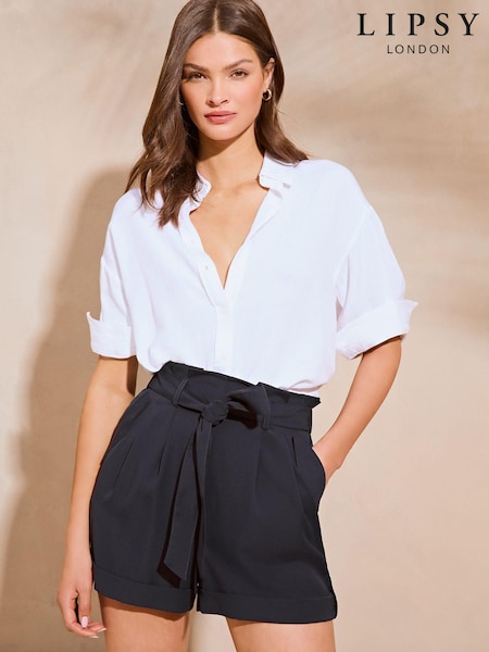 Lipsy Navy Blue High Waisted Paperbag Belted Shorts (832261) | € 22