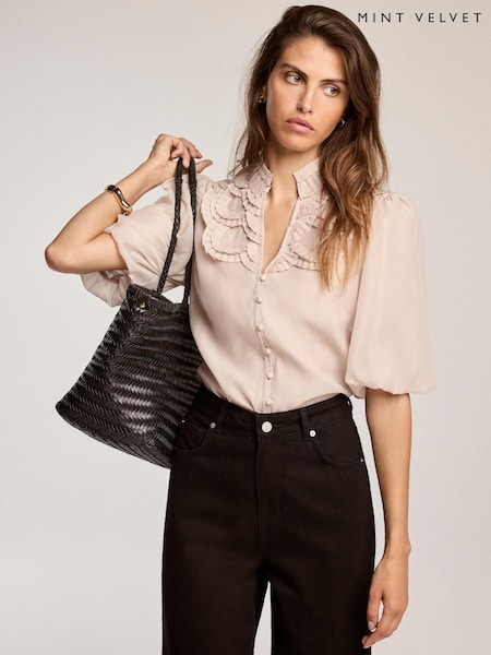 Natural - Mint Velvet Pleated Puff Sleeve Blouse