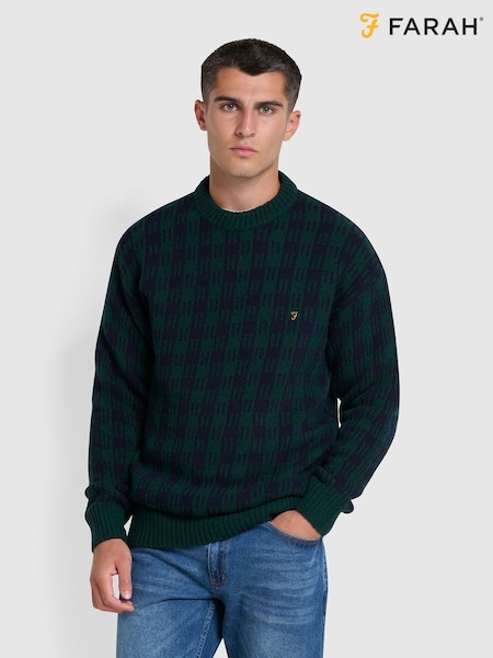 Farah Green Mossmun Crew Neck Check Sweater (832525) | €82