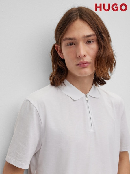 HUGO White Quarter Zip Polo Shirt (832585) | 245 QAR