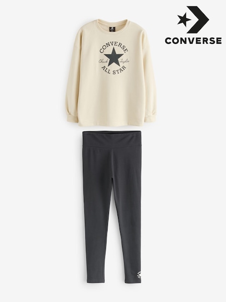 Cream - Set de bluză cu guler rotund și colanți Converse (832663) | 171 LEI