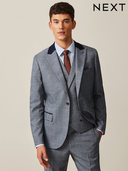 modra - ozek kroj - Trimmed Check Suit Jacket (832740) | € 54