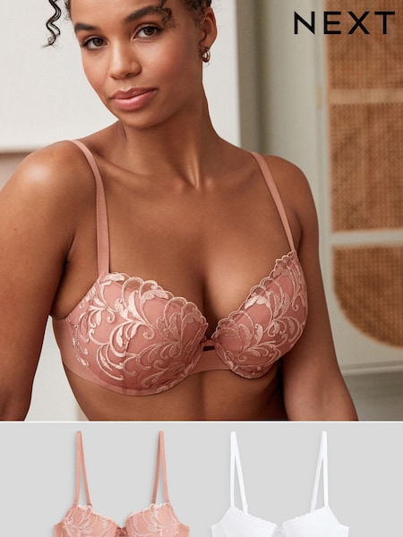 Rose Pink/White - Embroidered Bras 2 Pack A-E (833959) | 94 LEI