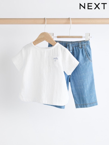 Denim/White 100% Cotton Top and Trousers Baby Set (0mths-2yrs) (834393) | €9 - €10.50