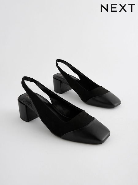 Black Forever Comfort® Square Toe Sling Back Block Heels (834958) | R$ 260