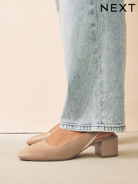 Camel Nude Forever Comfort® Square Toe Sling Back Block Heels (834975) | €43.50