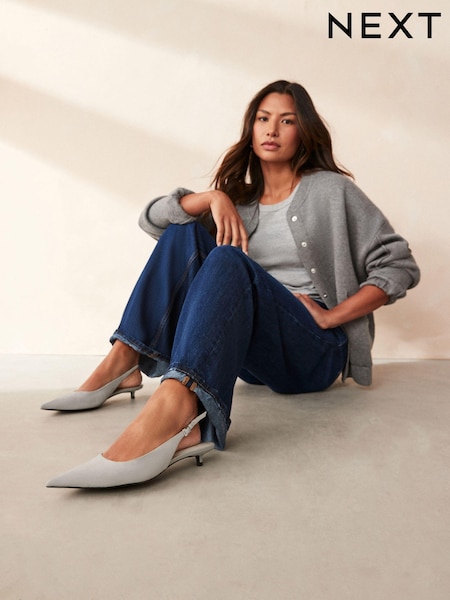 Grey Forever Comfort®  Low Kitten Slingback Point Heel Shoes (835026) | OMR9