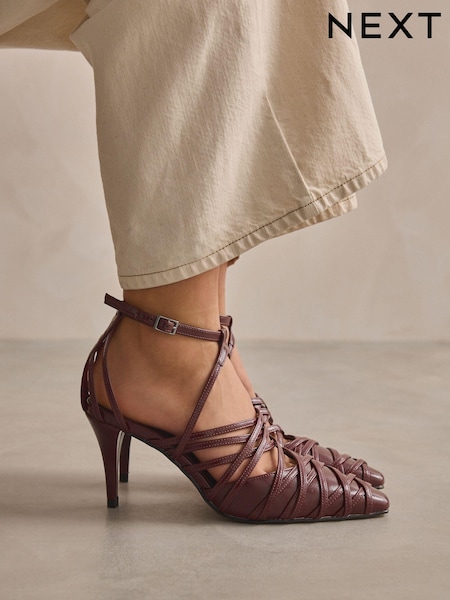 Burgundy Forever Comfort® Cage Closed Point Toe Strappy Heels (835100) | AED123