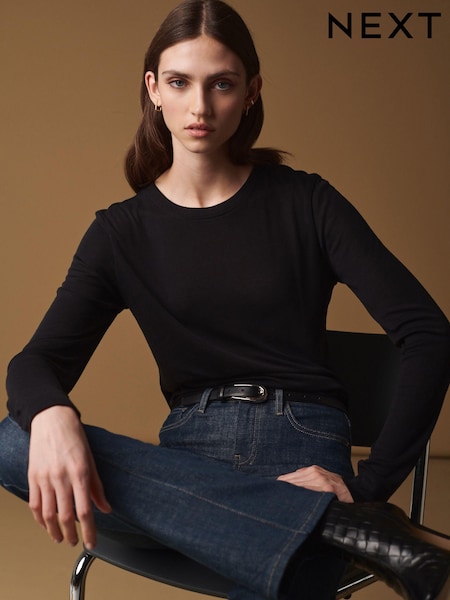 Schwarz - Premium Long Sleeve Crew Neck Top (835306) | 9 €