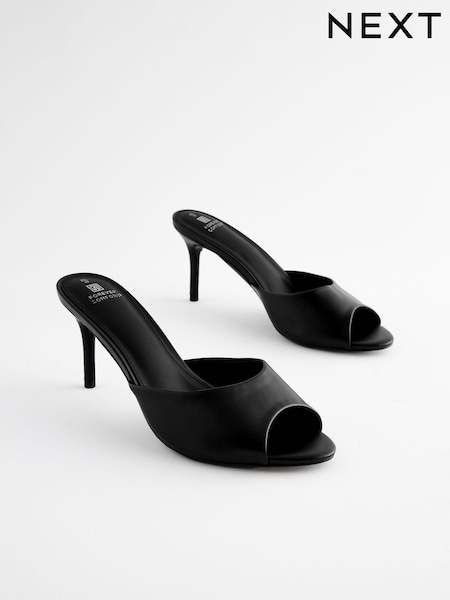 Black Forever Comfort® Peep Toe Heeled Mules (835585) | €12