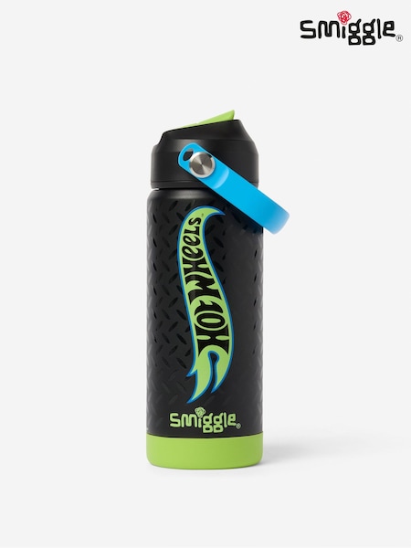 Black - Smiggle Hot Wheels Squiggle Insulated Stainless Steel Drink Bottle 550ml