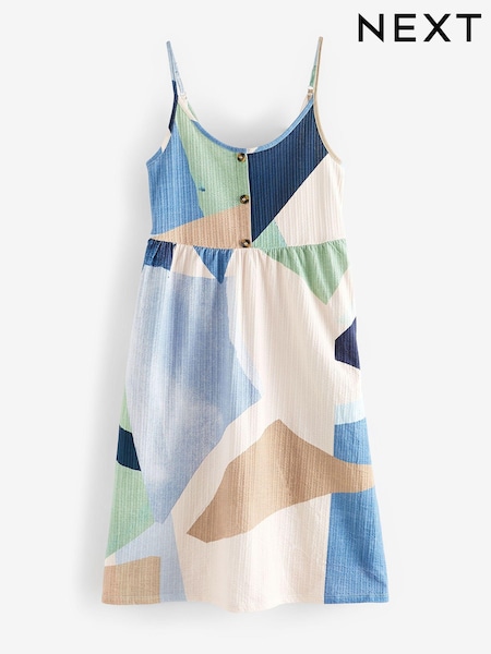 Blue Abstract Button Down 100% Cotton Cami Summer Dress (835629) | €4