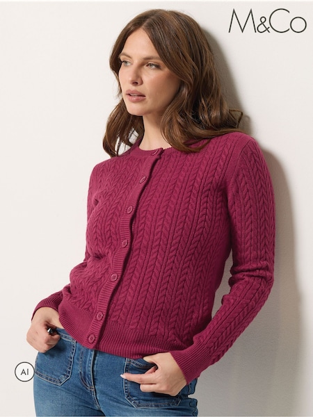 Красный - M&co Mini Cable Crew Neck Cardigan