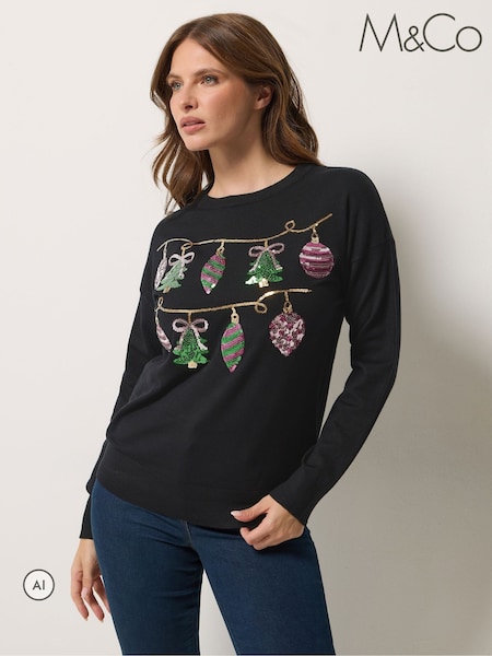 Melns - M&co Baubles Christmas Embellished Jumper