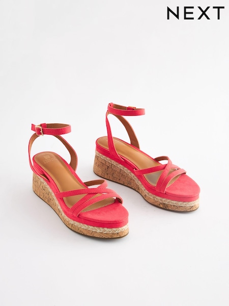 Coral Pink Forever Comfort Strappy Cork Wedge Heels (835787) | €16