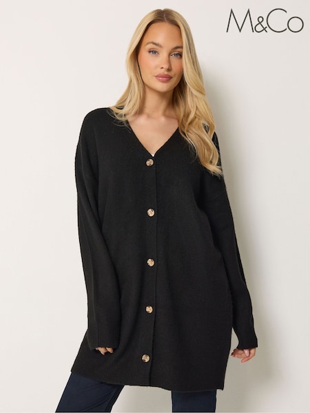 Black - M&co Longline V-neck Cardigan