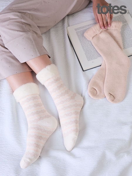Pink - Totes Brushed Thermal Bed Socks 2 Pack