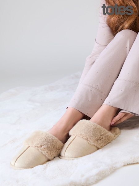 Natural - Totes Velour Mule Slippers