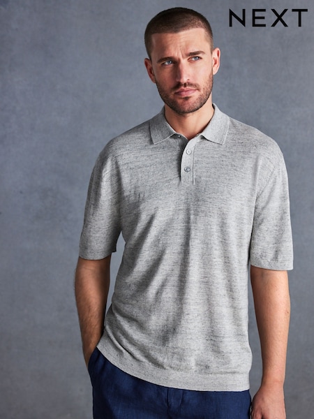 Grey Linen Blend Knitted Polo Shirt (836393) | €8