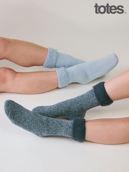 Blue - Totes Brushed Thermal Bed Socks 2 Pack