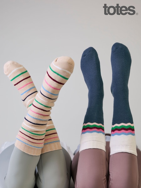 Cream - Totes Knee High Brushed Welly Socks 2 Pack
