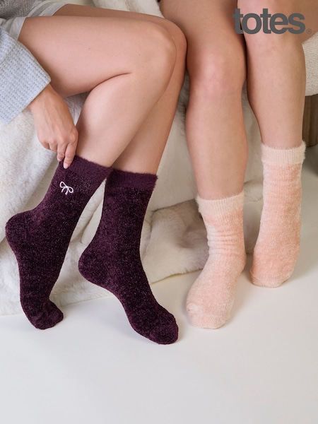 Purple - Totes Super Soft Chenille Bed Socks 2 Pack