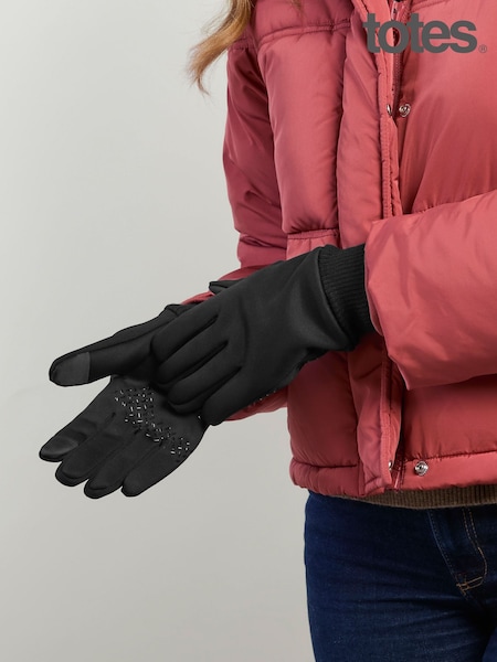 Black - Totes Stretch Thermal Gloves With Smartouch