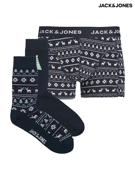 Blue - Regular Jack & Jones Christmas Boxer And Sock Set