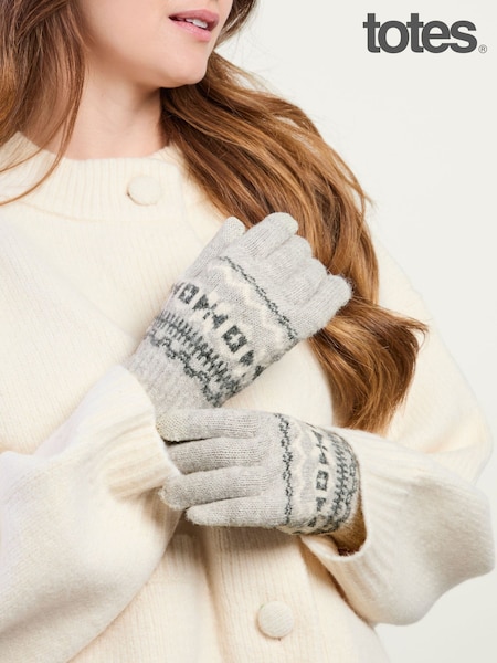 Сұр - Totes Fair Isle Knitted Gloves With Palm Grippers And Smartouch