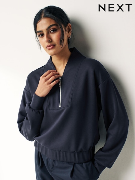 Navy Blue Slinky Notch Neck Long Sleeve Quarter Zip Sweatshirt (836761) | €14