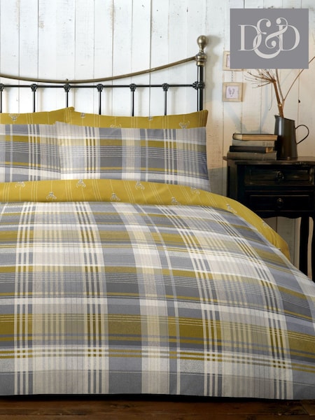 D&D Ochre Yellow Connolly Check 100% Cotton Duvet Cover and Pillowcase Set (837196) | $43 - $77