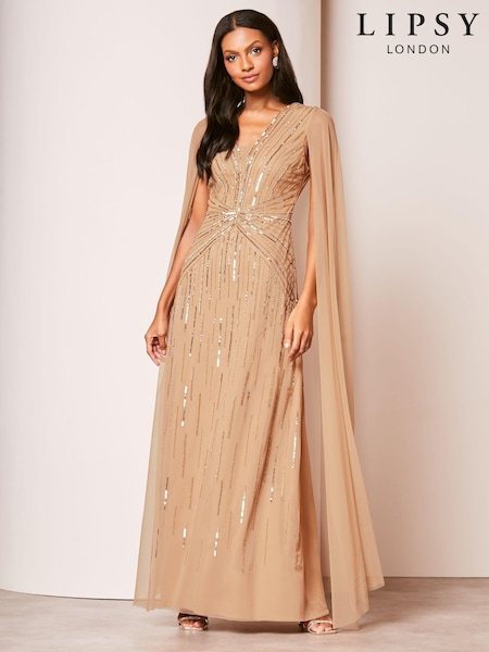 Lipsy Gold Hand Embellished V Neck Cape Maxi Dress (837273) | € 40