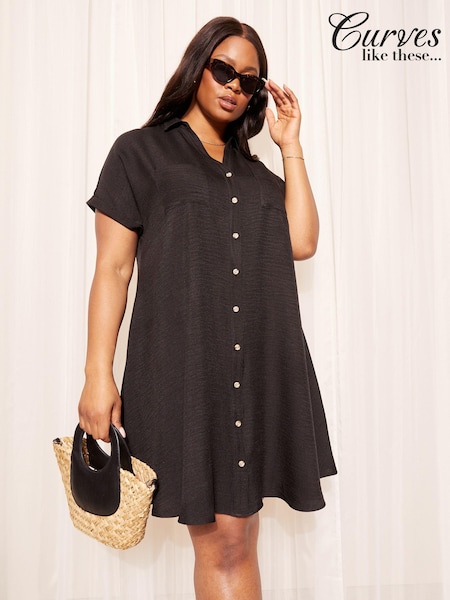 Curves Like These Black Linen Look Mini Shirt Dress (837521) | €26