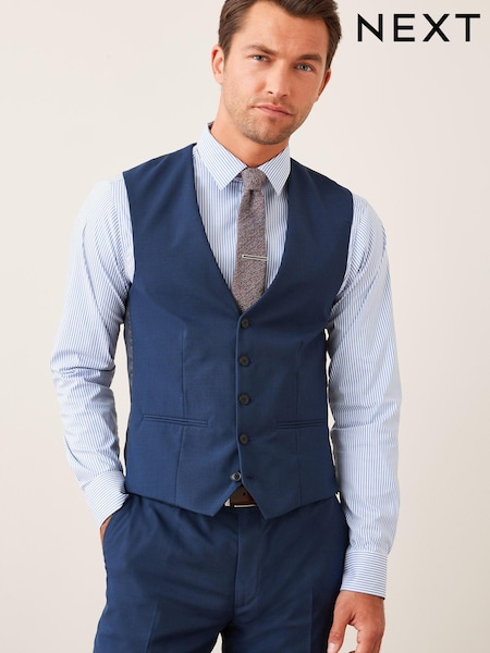 Bright Blue Wool Mix Textured Suit Waistcoat (837732) | €27