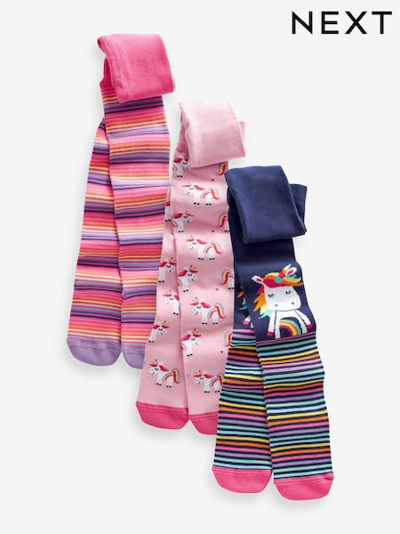 Pink and Navy 3 Pack Cotton Rich Unicorn Tights (837778) | 3,505 ISK - 4,165 ISK