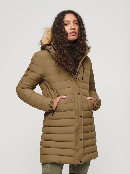 Superdry Brown Fuji Hooded Mid Length Puffer Coat (838054) | €70