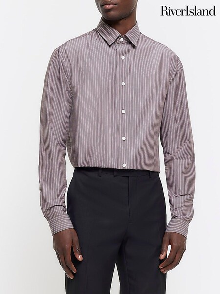 River Island Brown Stripe Poplin Shirt (838220) | kr444
