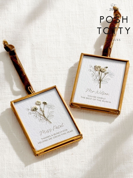 White - Personalised Thank You Teacher Pressed Flower Mini Frame By Posh Totty Designs
