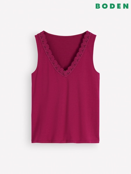Red - Boden Flora Lace Trim Supersoft Vest