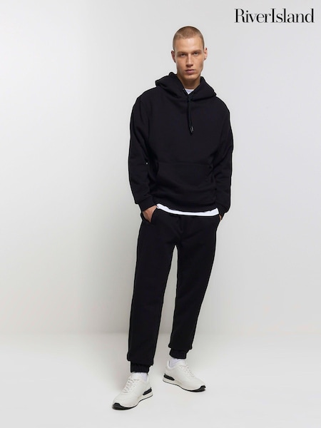 Черный - River Island Rib Panel Elasticated 100% Cotton Joggers (838414) | €20