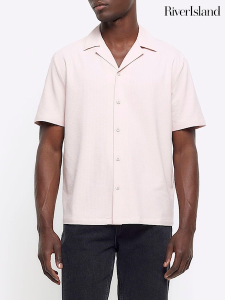 River Island Pink Short Sleeve Seersucker Revere Shirt (838434) | €10