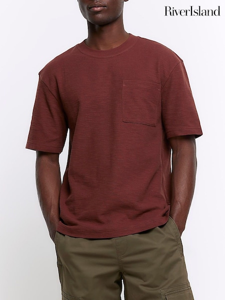 River Island Marron Regular Fit 100% Cotton Slub Pocket T-Shirt (838707) | € 15