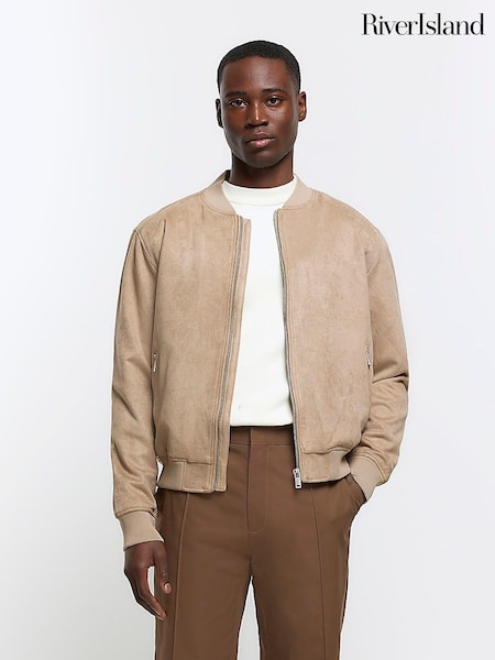 River Island Natural Regular Fit Suedette Bomber Jacket (839191) | €36